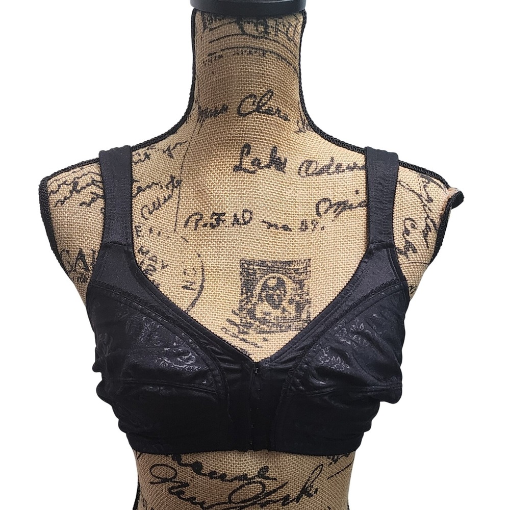 Black Floral Jacquard Front Closure Wirefree Bra Size‎ 38C Adjustable